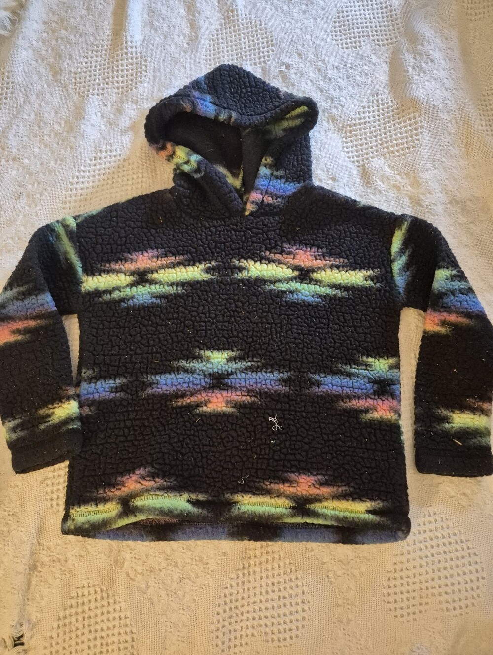 The Children's Place Black Hoodie with Rainbow Accent Sherpa Pullover